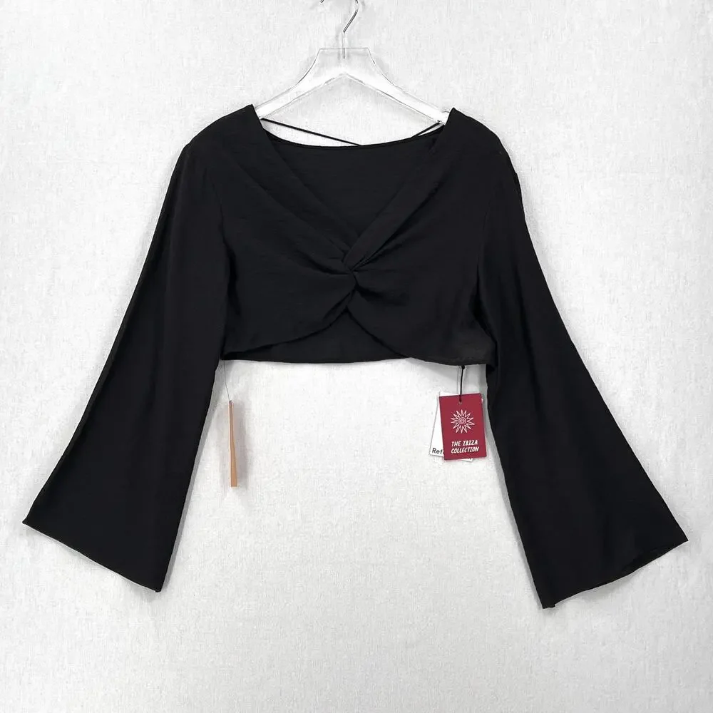 REFORMATION Keegan Top Ibiza Collection Womens XS Black Long Sleeve Twist Crop